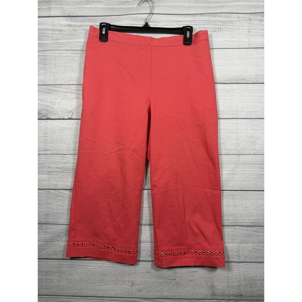 Alfred Dunner Women's 12P Coral Pink Capri Pants Eyelet Trim Petite 4541